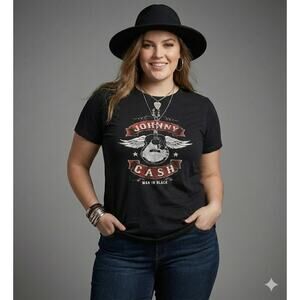 Johnny Cash T-Shirt Women's XL Man In Black Guitar Graphic Band Tee 2017 Cotton